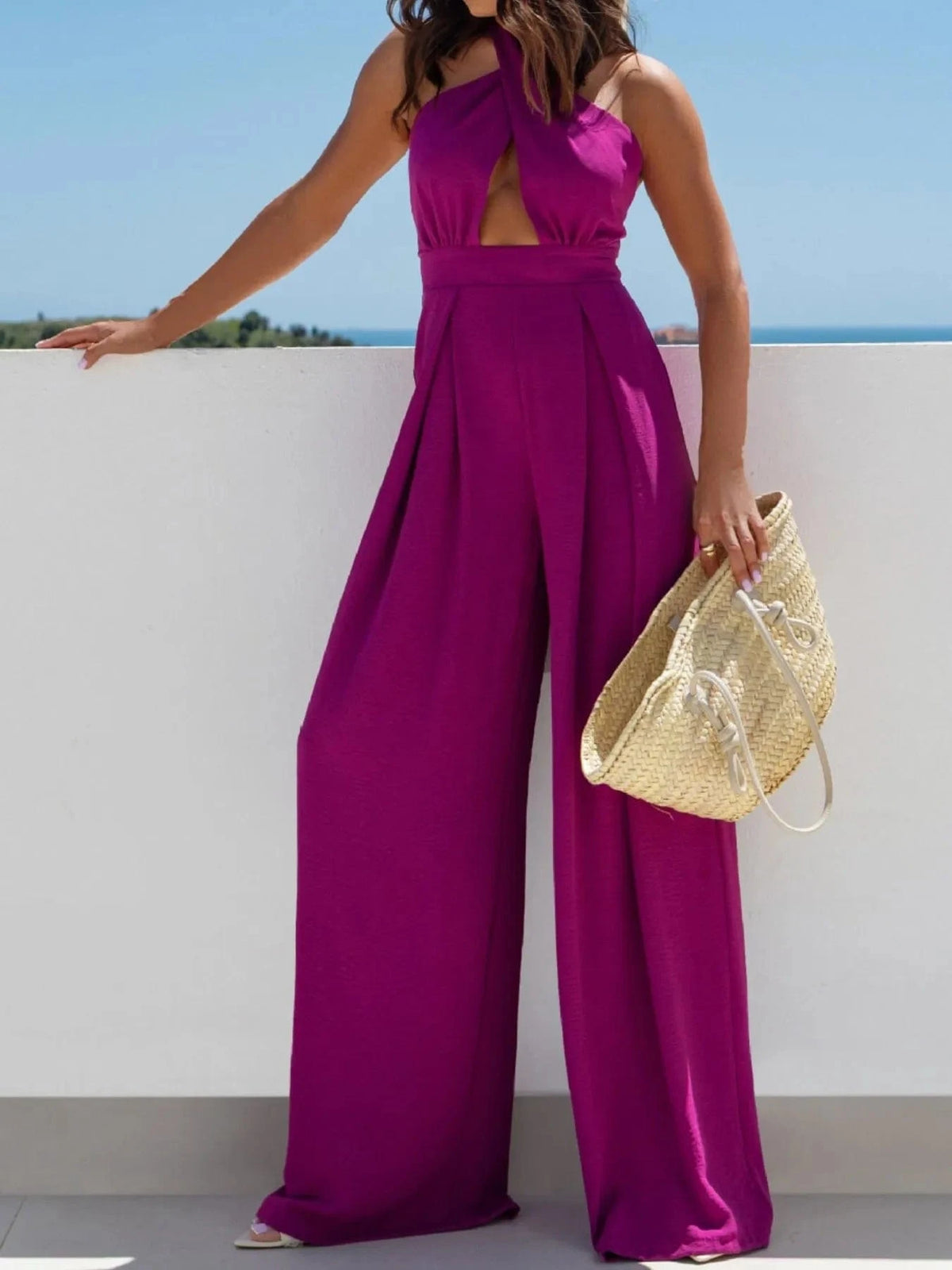 Trendsi Wide Leg Cutout Halter Neck Jumpsuit