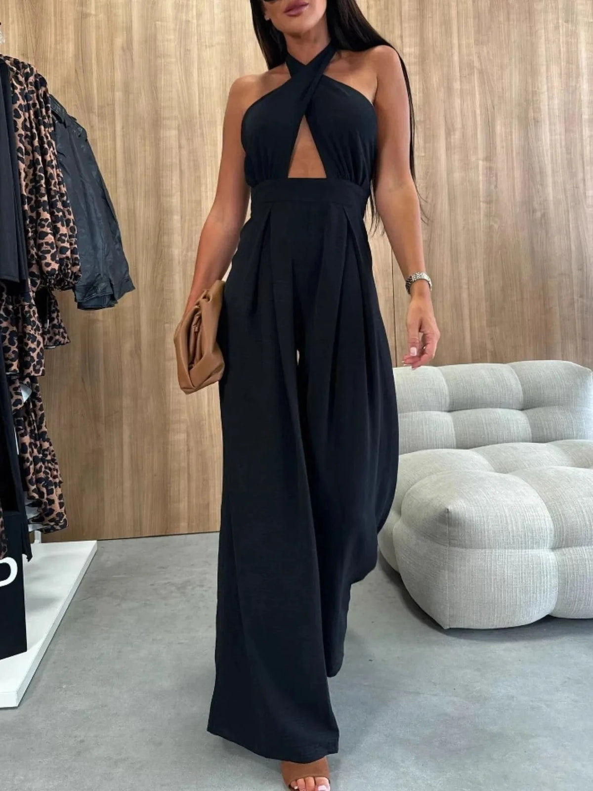 Trendsi Wide Leg Cutout Halter Neck Jumpsuit