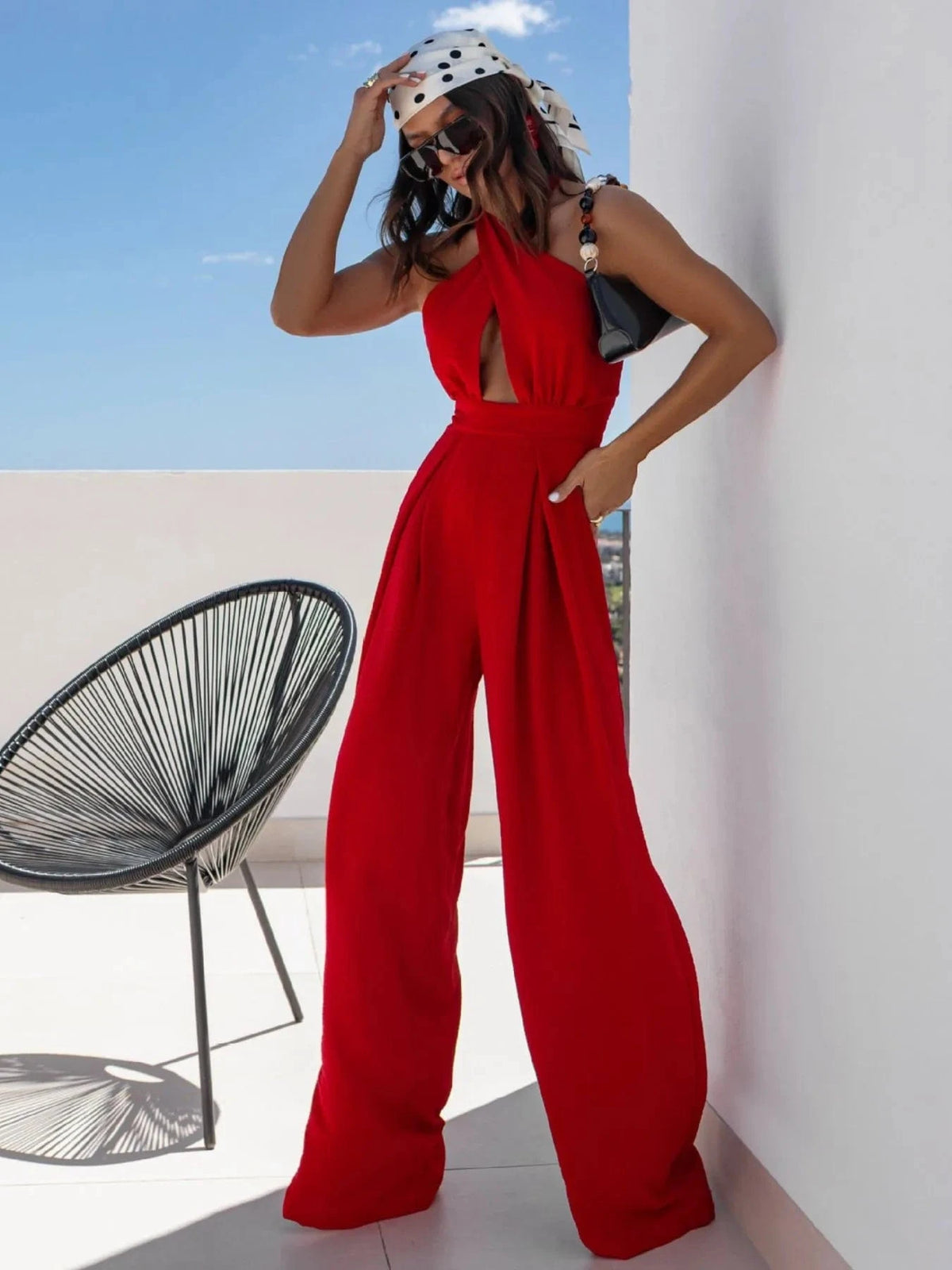 Trendsi Wide Leg Cutout Halter Neck Jumpsuit