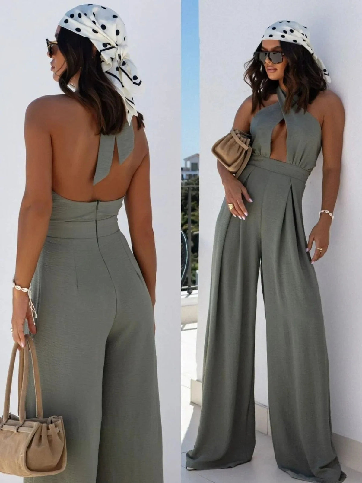 Trendsi Wide Leg Cutout Halter Neck Jumpsuit