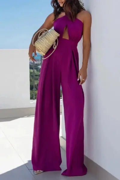 Wide Leg Cutout Halter Neck Jumpsuit - Purple by Trendsi from FREYA’S CLOSET