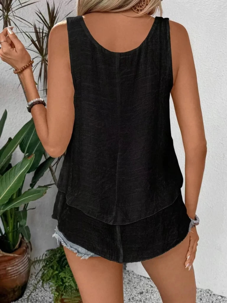 Wide Strap Layered Tank - Black by Trendsi from FREYA’S CLOSET