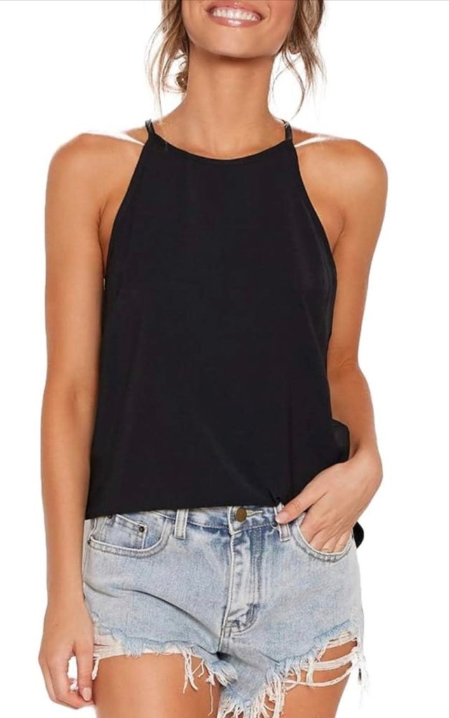 Women's Flowy High-Neck Tank/with rhinestones - S by Eleven Fashion from FREYA’S CLOSET