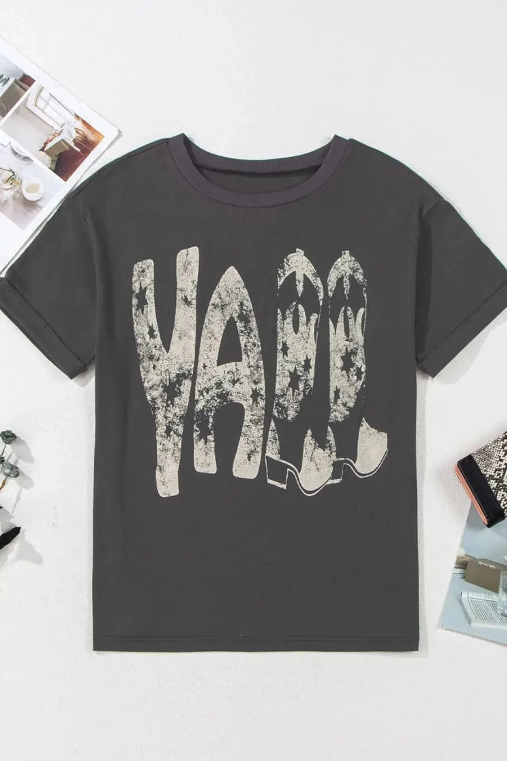 Trendsi Shirts and Blouse YALL Cowboy Boots Graphic Short Sleeve T-Shirt