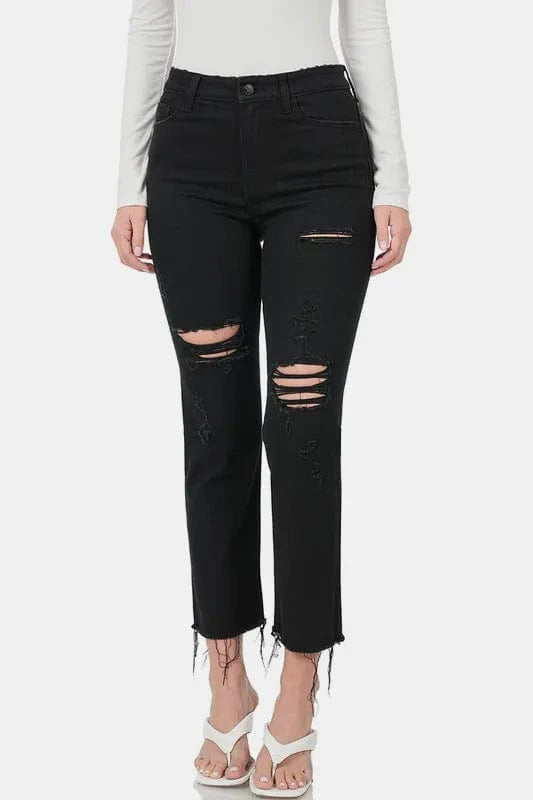 Trendsi Jeans Black / 0(24) Zenana Distressed Raw Hem Cropped Jeans