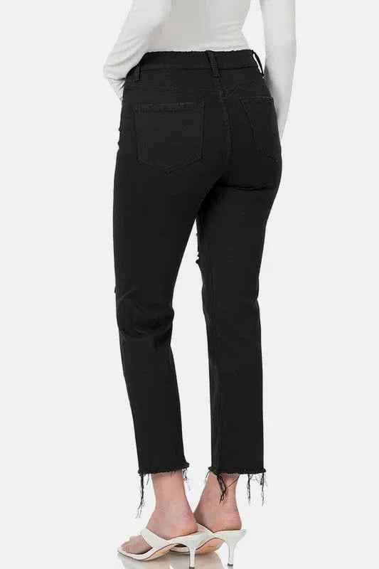 Trendsi Jeans Zenana Distressed Raw Hem Cropped Jeans