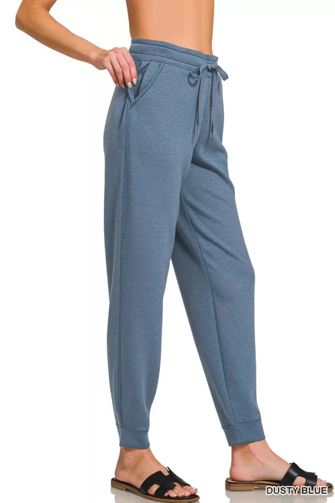 Zenana Drawstring Scuba Joggers with Pockets - DUSTY BLUE by Trendsi from FREYA’S CLOSET