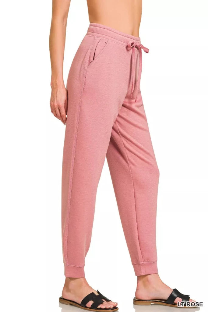 Zenana Drawstring Scuba Joggers with Pockets - LT ROSE by Trendsi from FREYA’S CLOSET