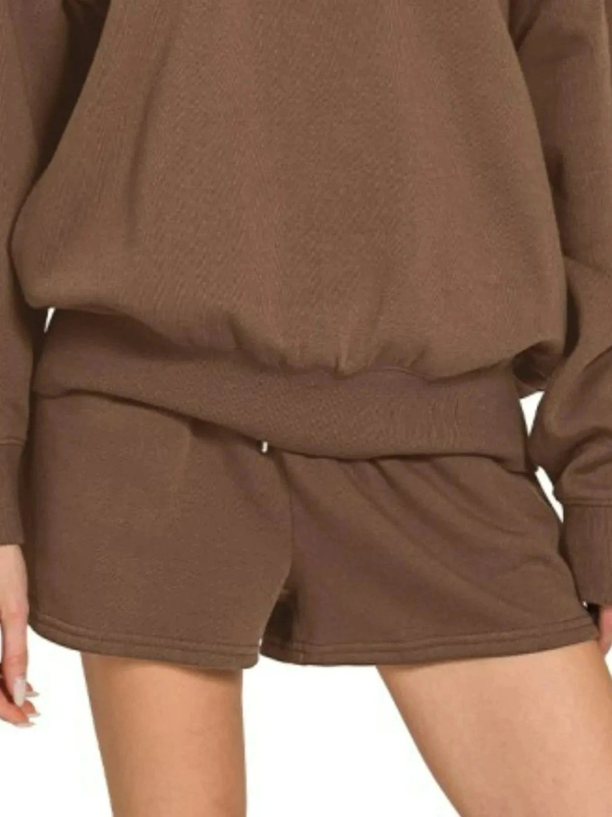 Trendsi Zenana Fleece Boat Neck Sweatshirt and Shorts Set