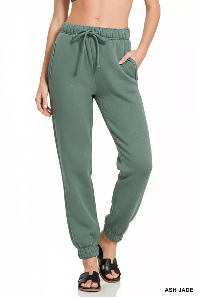 Zenana Fleece Drawstring Joggers With Pocket - ASH JADE by Trendsi from FREYA’S CLOSET