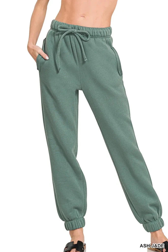 Zenana Fleece Drawstring Joggers With Pocket - ASH JADE by Trendsi from FREYA’S CLOSET