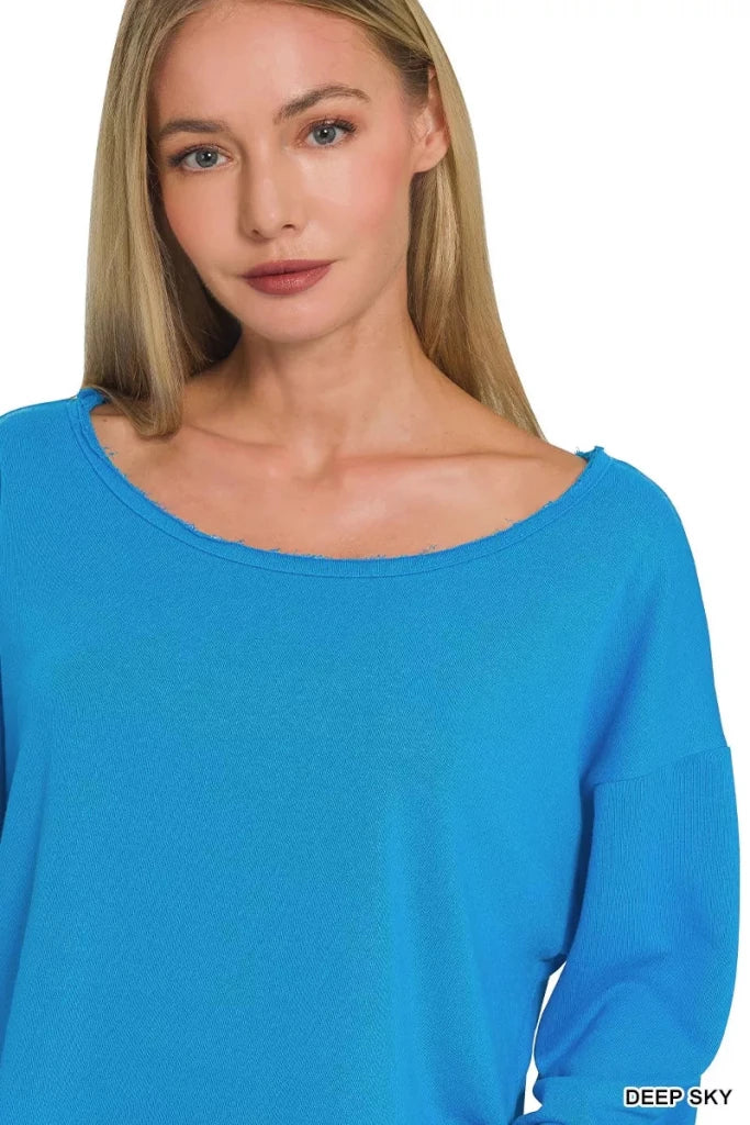 Zenana French Terry Boatneck Crop Top - DEEP SKY by Trendsi from FREYA’S CLOSET