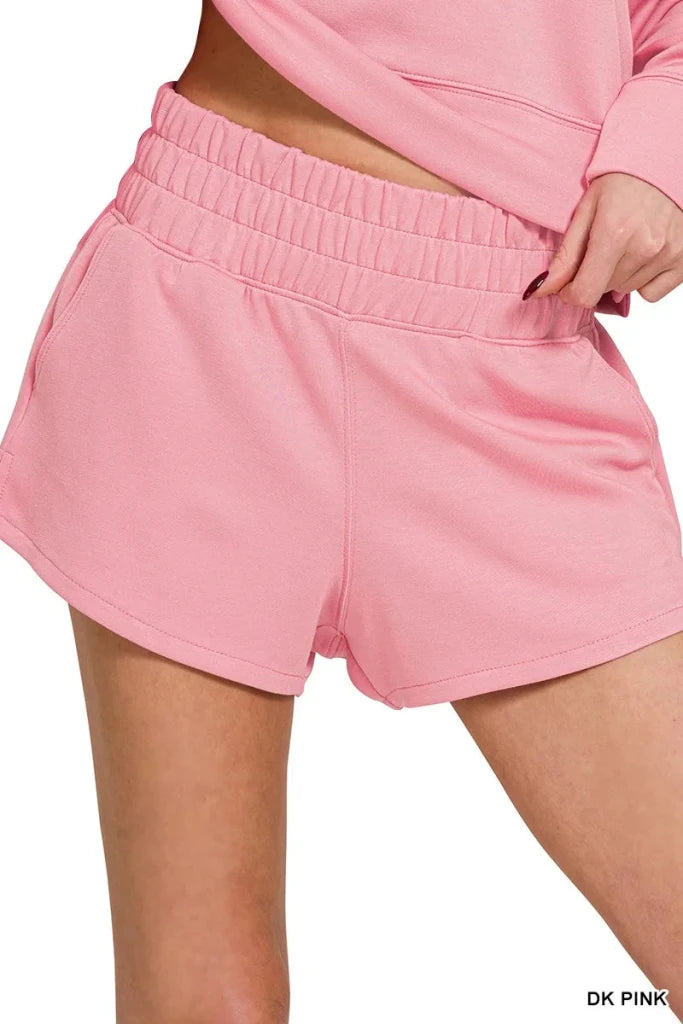 Zenana Scuba Long Sleeve Sweatshirts & Shorts Set - DK PINK by Trendsi from FREYA’S CLOSET