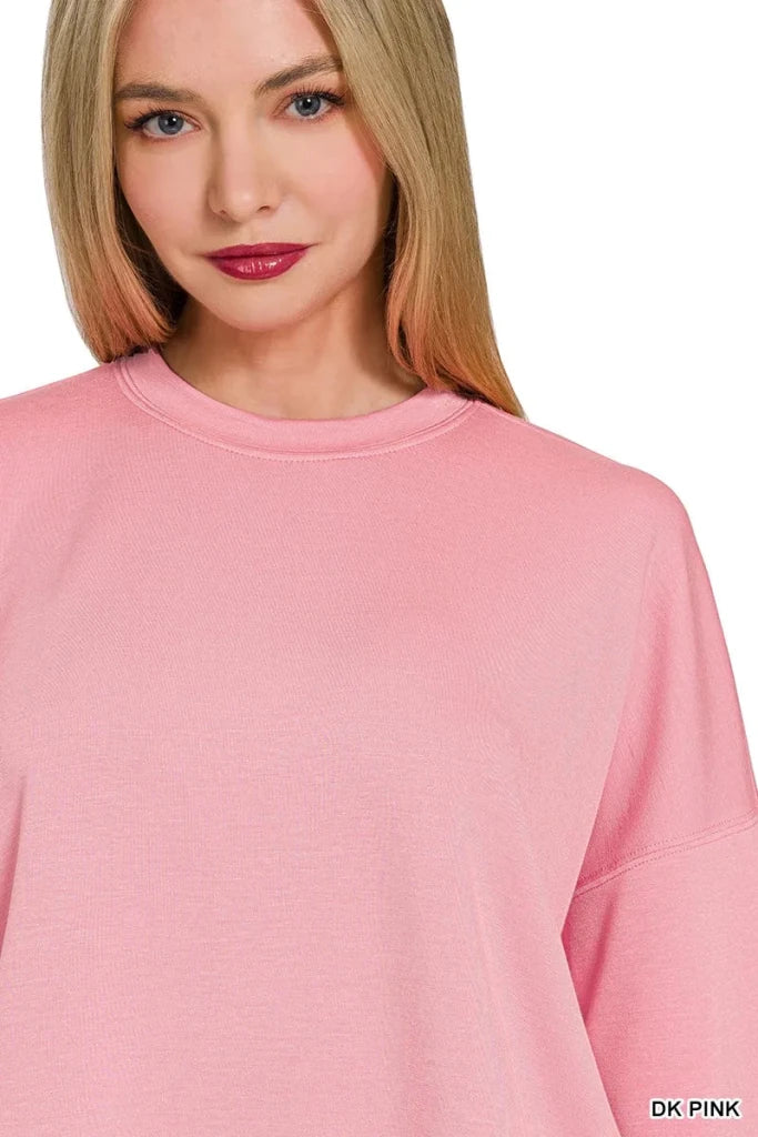 Zenana Scuba Long Sleeve Sweatshirts & Shorts Set - DK PINK by Trendsi from FREYA’S CLOSET