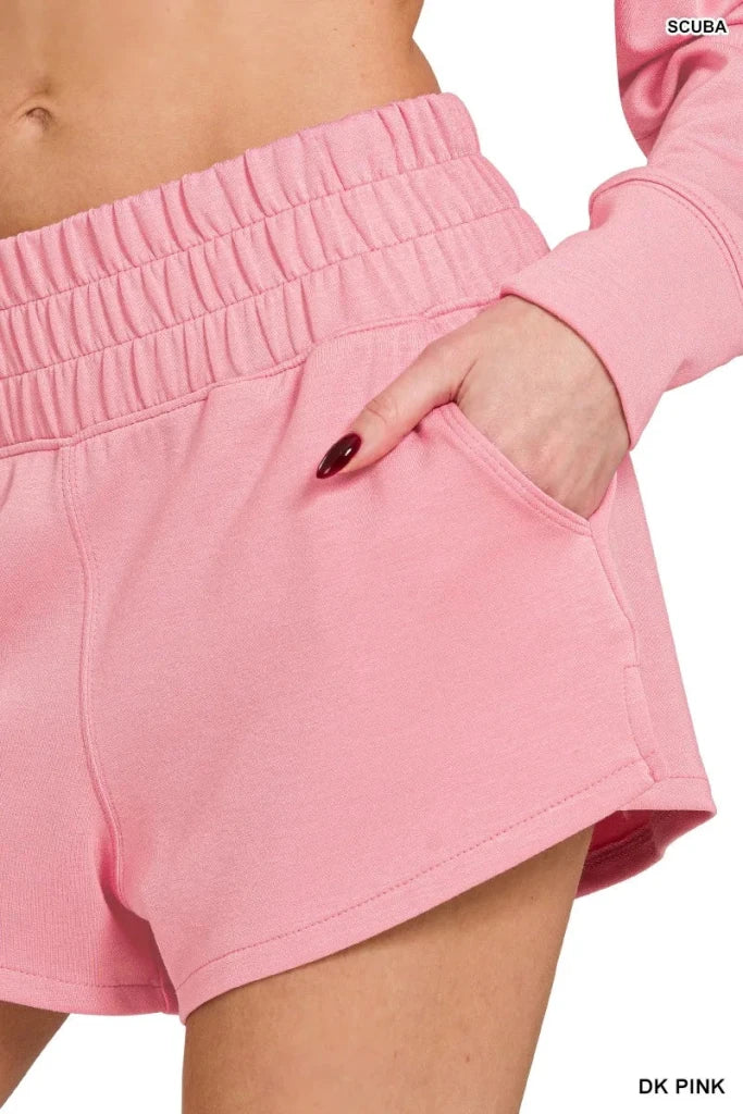 Zenana Scuba Long Sleeve Sweatshirts & Shorts Set - DK PINK by Trendsi from FREYA’S CLOSET