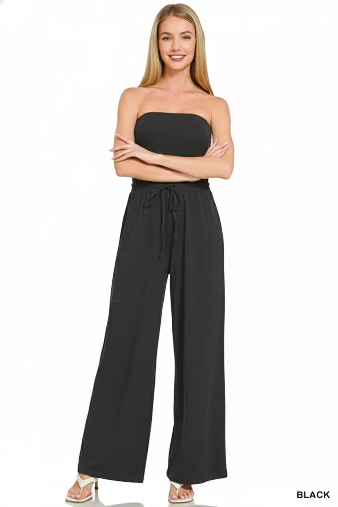 Zenana Tube Top Jumpsuit with Drawstring Waist - BLACK by Trendsi from FREYA’S CLOSET