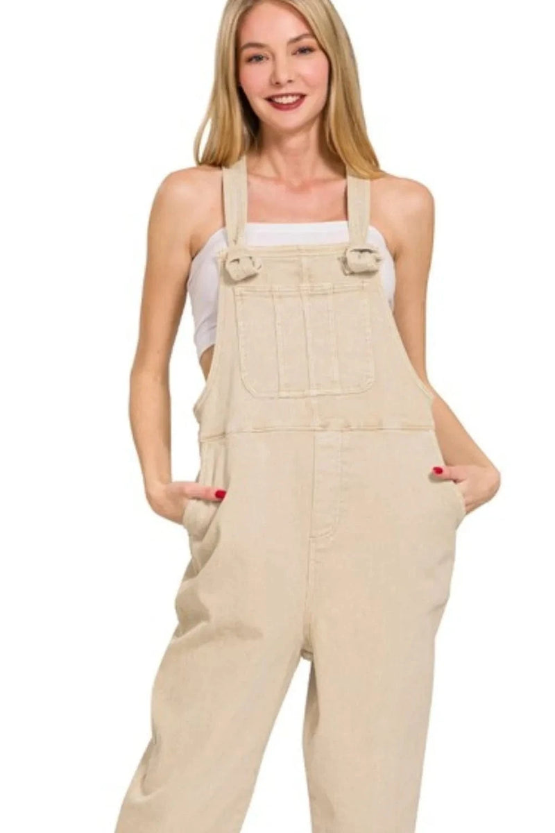 Trendsi Overalls Zenana Washed Knot Strap Relaxed Fit Overalls