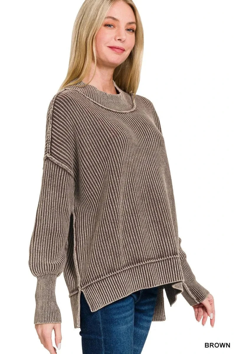 Trendsi Shirts and Blouse Zenana Washed Side Slit Oversized Sweater