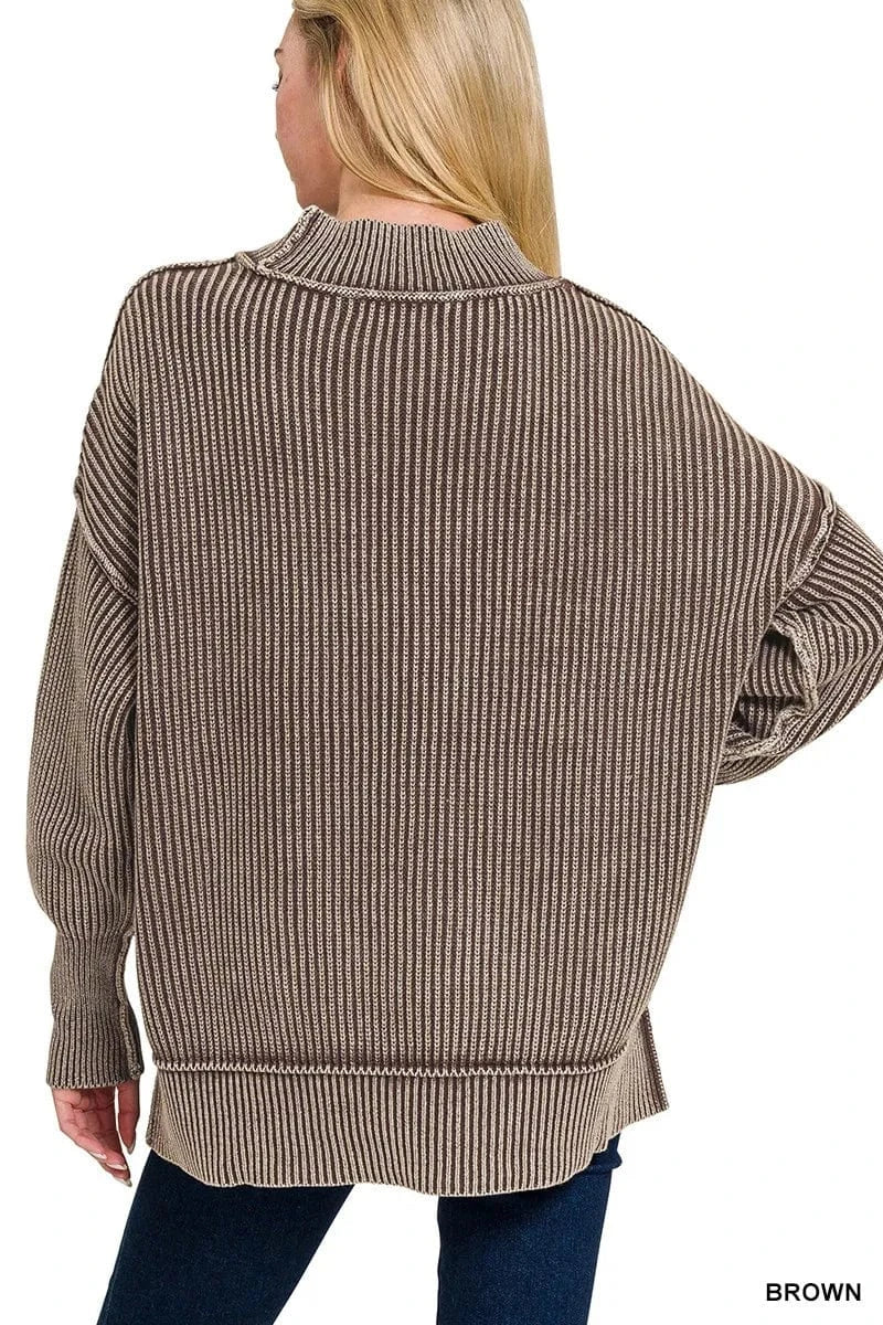 Trendsi Shirts and Blouse Zenana Washed Side Slit Oversized Sweater