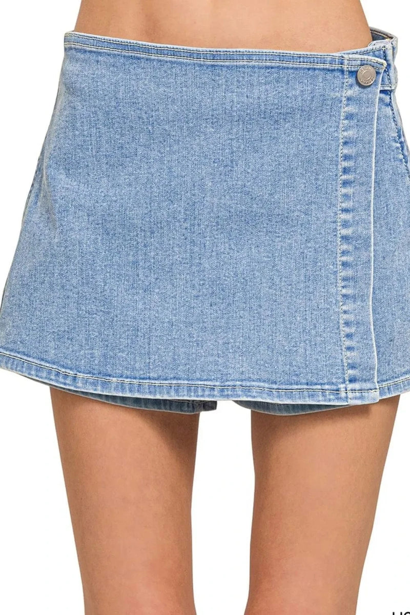 Trendsi Zenana Wrap Front Skort Denim Shorts