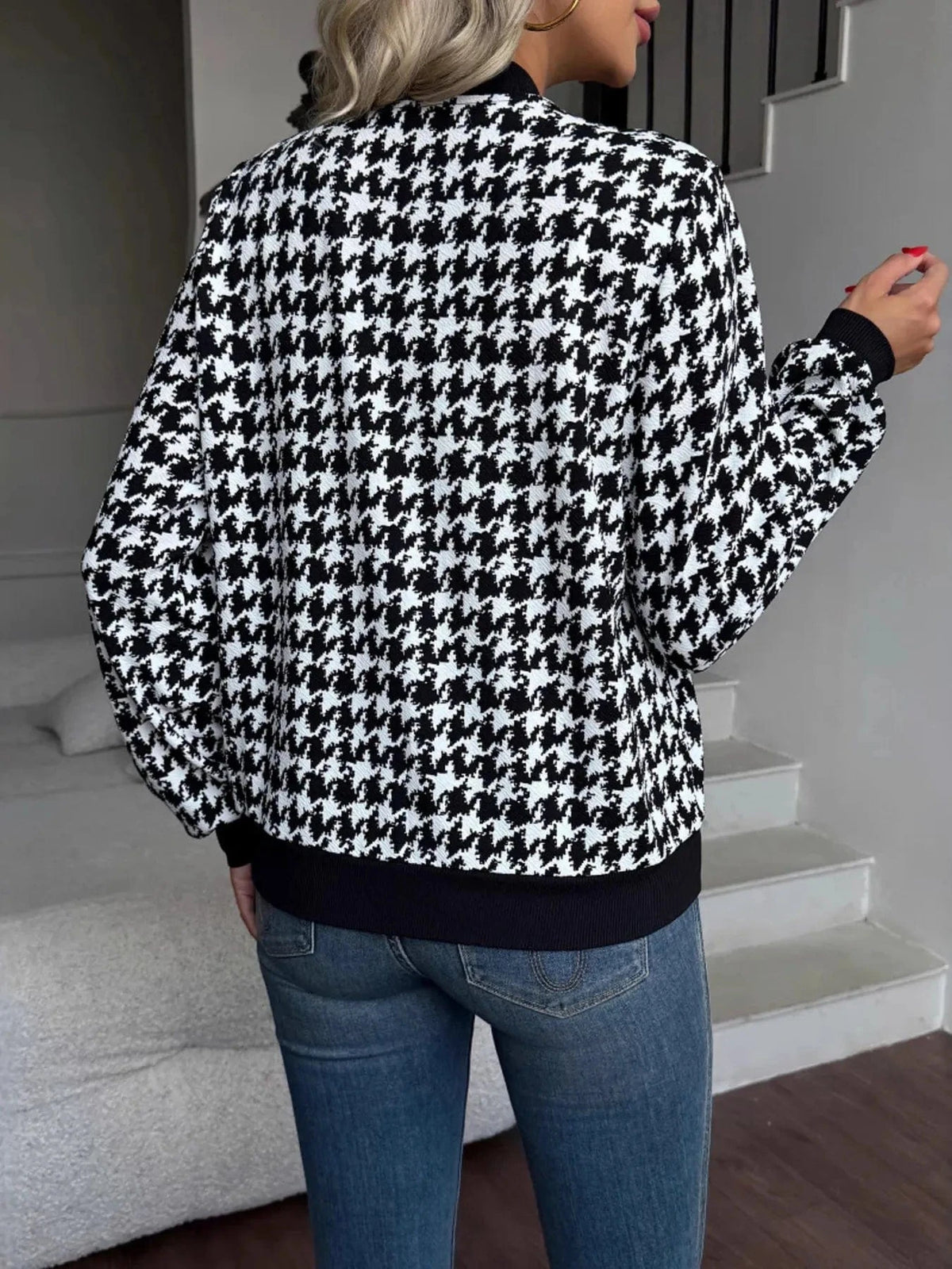 Trendsi Zip Up Houndstooth Pattern Jacket